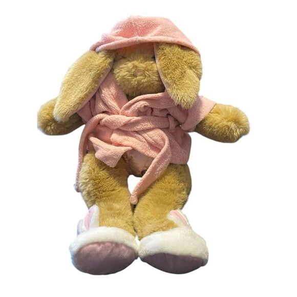 Stuffed With Hugs and Good Wishes Bunny Plush Toy Pink Robe Slippers Build a Bea - Picture 1 of 15